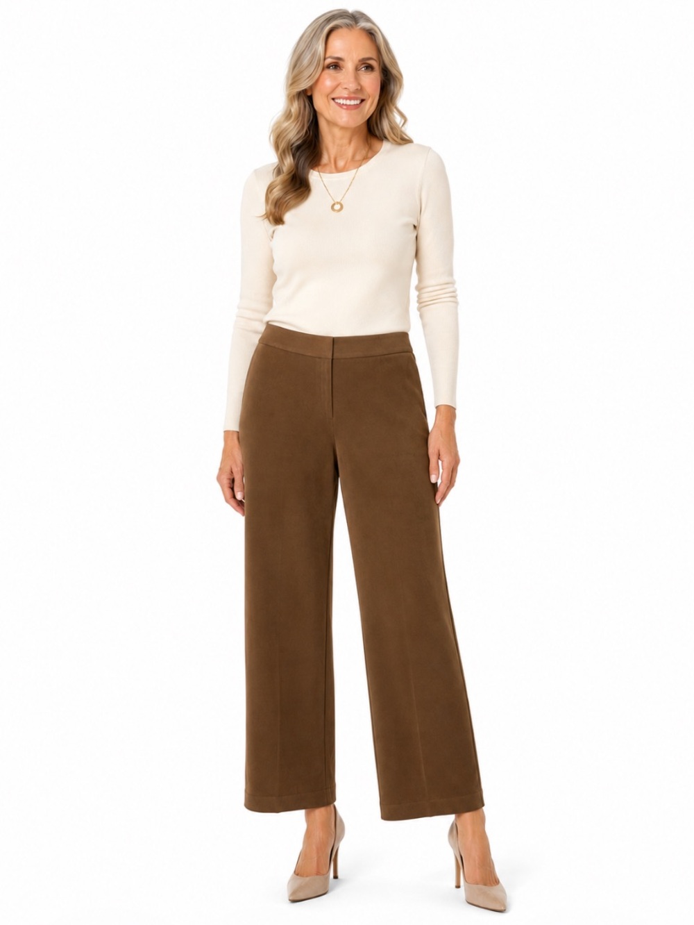 Norton McNaughton Brown Stretch Wide  Leg Faux Suede Trouser Pants 16 NWOT